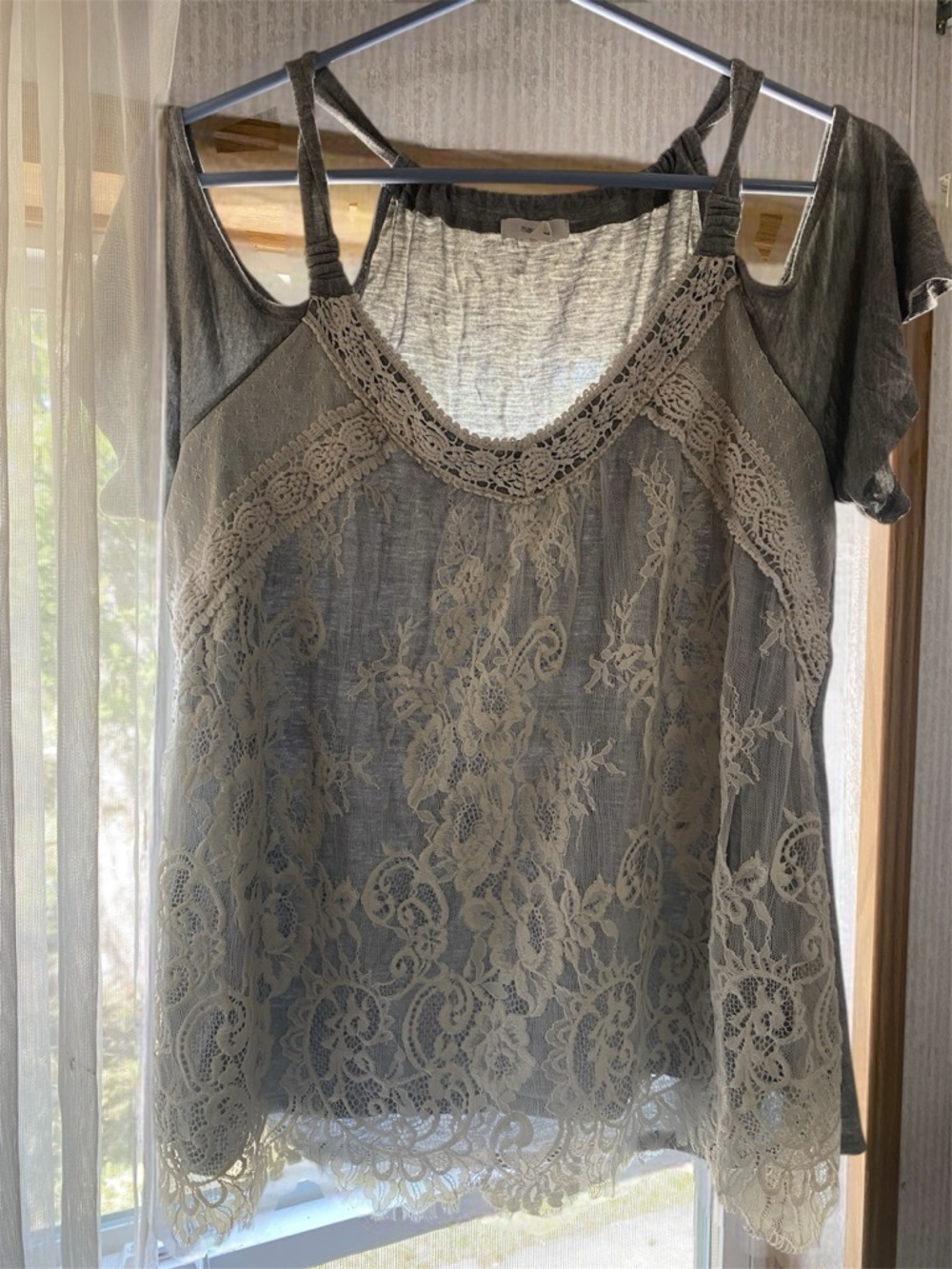 maurices Grey Floral Lace Overlay Tank Top - Boho Cold Shoulder Cami